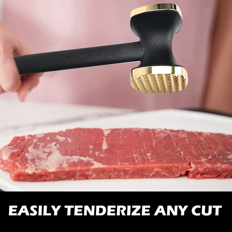 Steak Hammer Mallet Double-Sided Zinc Alloy Meat Tenderizer Meat Pounder Maximizes Food Flavor Hammer 19.5 X 4.5Cm