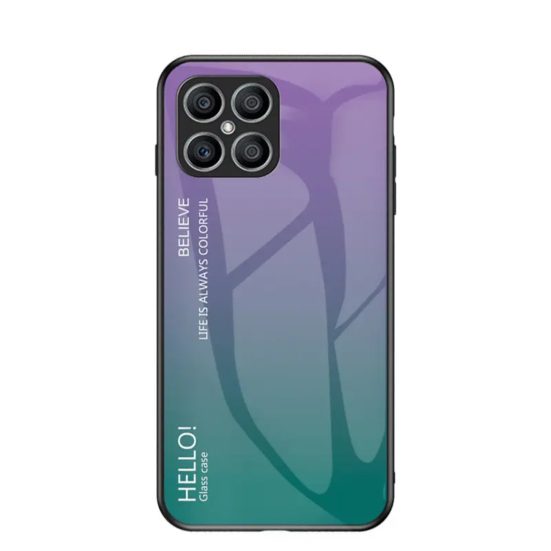 Gradient Tempered Glass Back Cover with Soft TPU Bumper - Hard Case