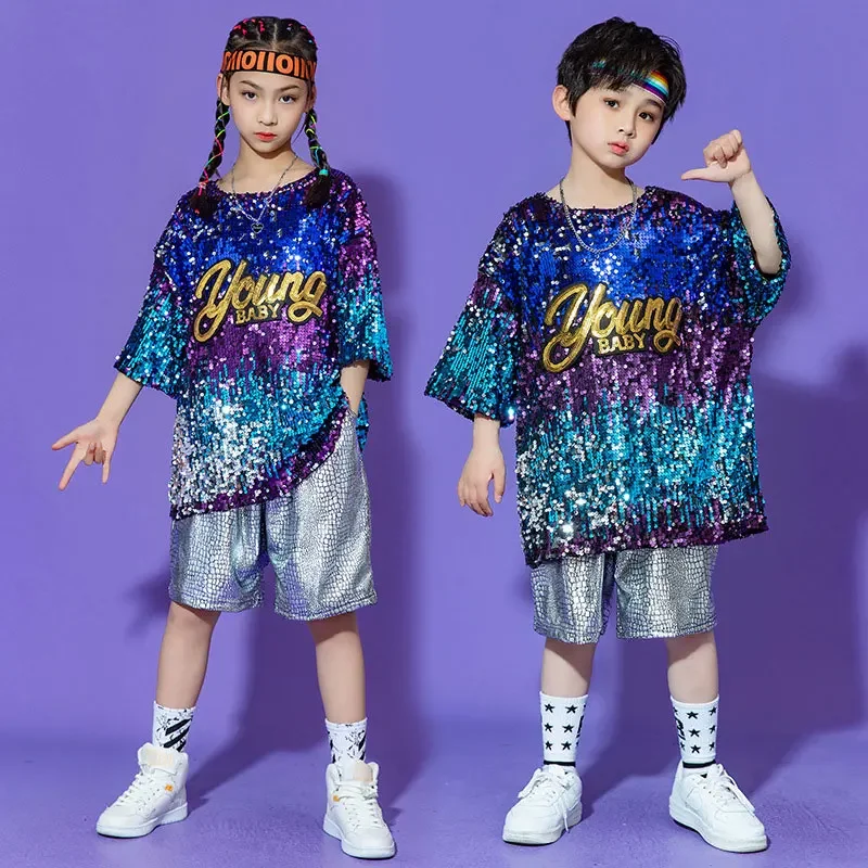 

Children Jazz Dance Costumes hip hop Clothes kids dark green girls Sequins Modern Dance Performances Dance Wear for Child