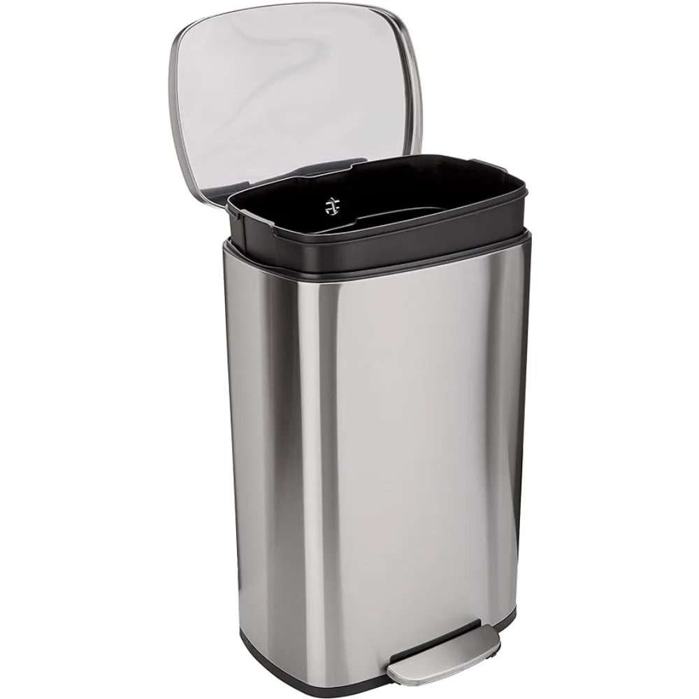 

Bathroom Trash Can Smudge Resistant Rectangular Trash Can With Soft-Close Foot Pedal Brushed Stainless Steel Satin Nickel Finish