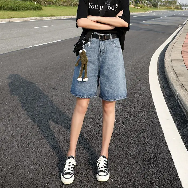 

Bermuda Shorts For Women Women Denim Half Pants Y2K High Waist Long Casual Biker Shorts Wide Baggy Korean Shorts Woman Summer