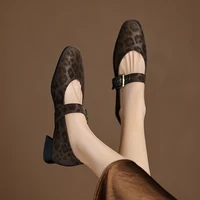 2025 New Spring Women Pumps Round Toe Low Heel Shoes Genuine Leather Women Shoes Concise Ladies Mary Janes  Shoes Brown Big Size