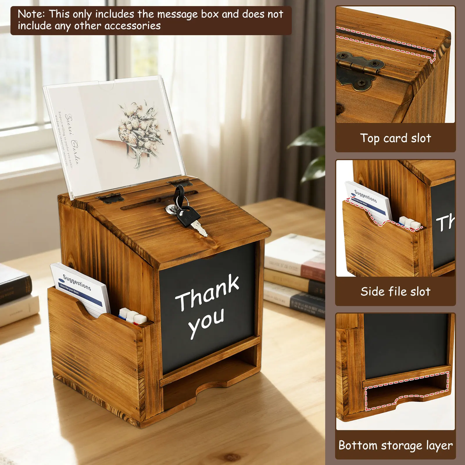 Wood Suggestion Box Wall Mounted/Standing Donation Ballot Message Box with Slot & Lock Chalkboard Collection Box for Home School