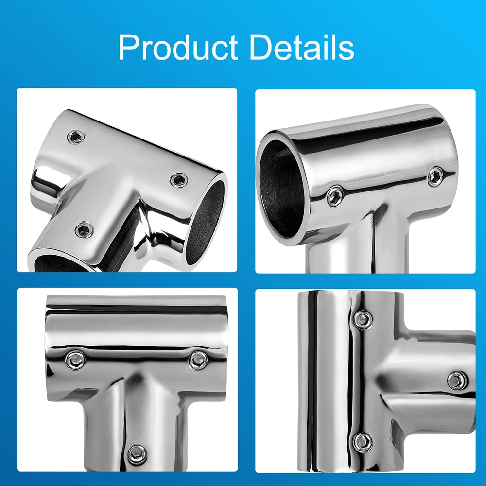 Marine Heavy Duty 316 Stainless Steel Railing Tee Connector, Boat Handrail Fitting 90 Degree Tee Rail for 7/8