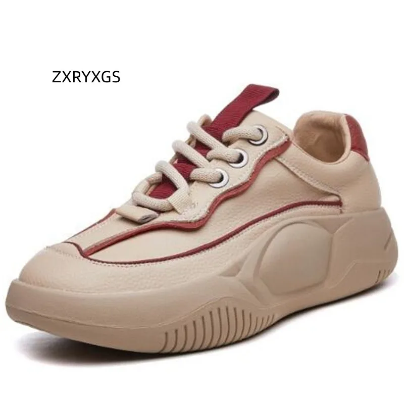 

ZXRYXGS Temperament Trend Shoes Woman Sneaker 2023 Light Comfort Versatile Genuine Leather Sneaker Thick Sole Non-slip New Shoes