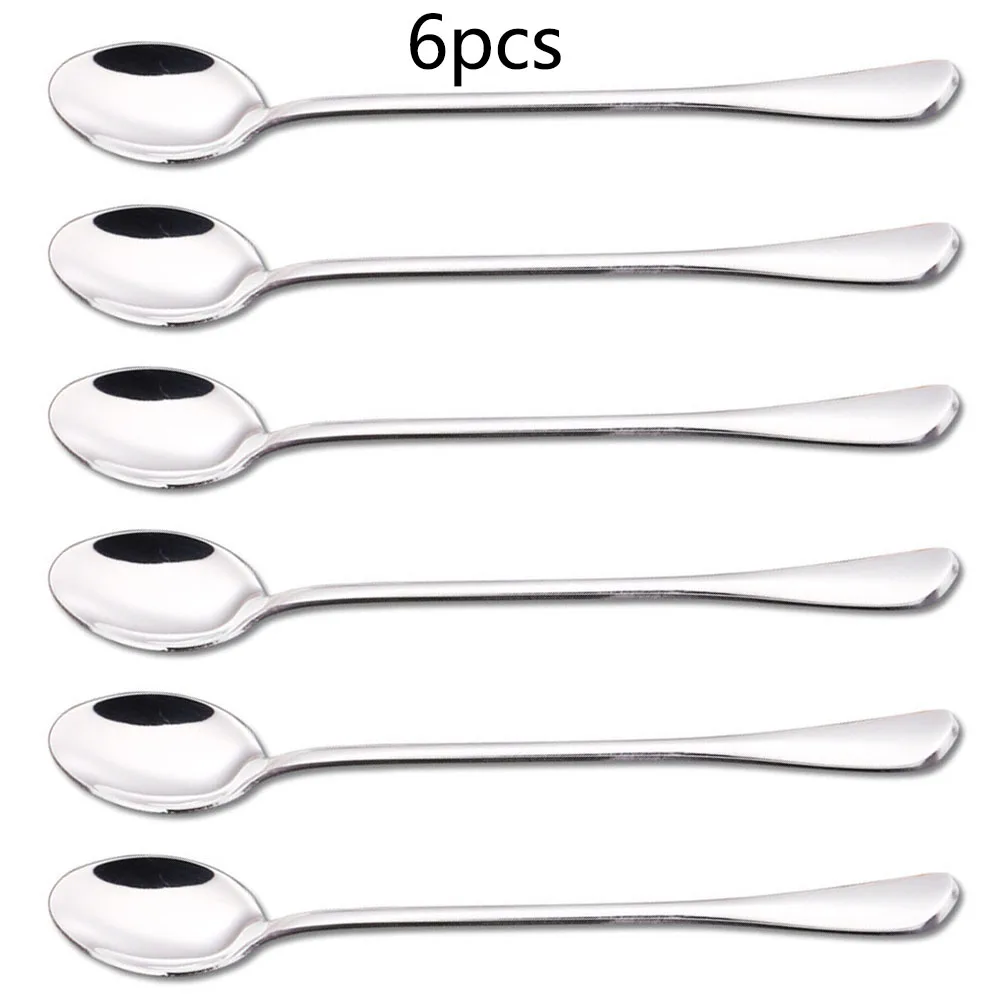 For Picnic Drinkware Tableware KitchenSupply Stainless Steel Coffee Spoon Long Handle Ice Cream Dessert Tea Spoon 19.5x2.8cm 6PC stainless steel spoon