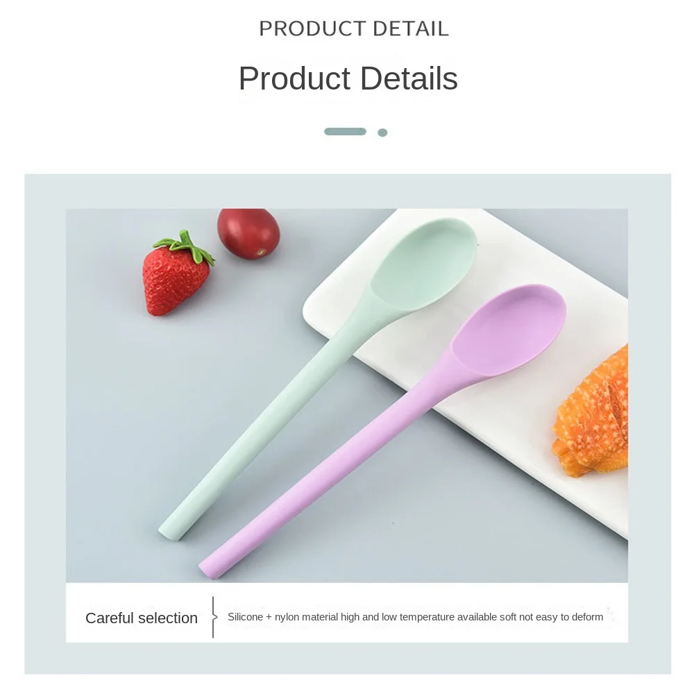 Silicone Spoon Small Spoon with Long Handle Heat Resistant Easy To Clean Non-stick Rice Spoons Tableware Utensil Kitchen Tool silicone spoon