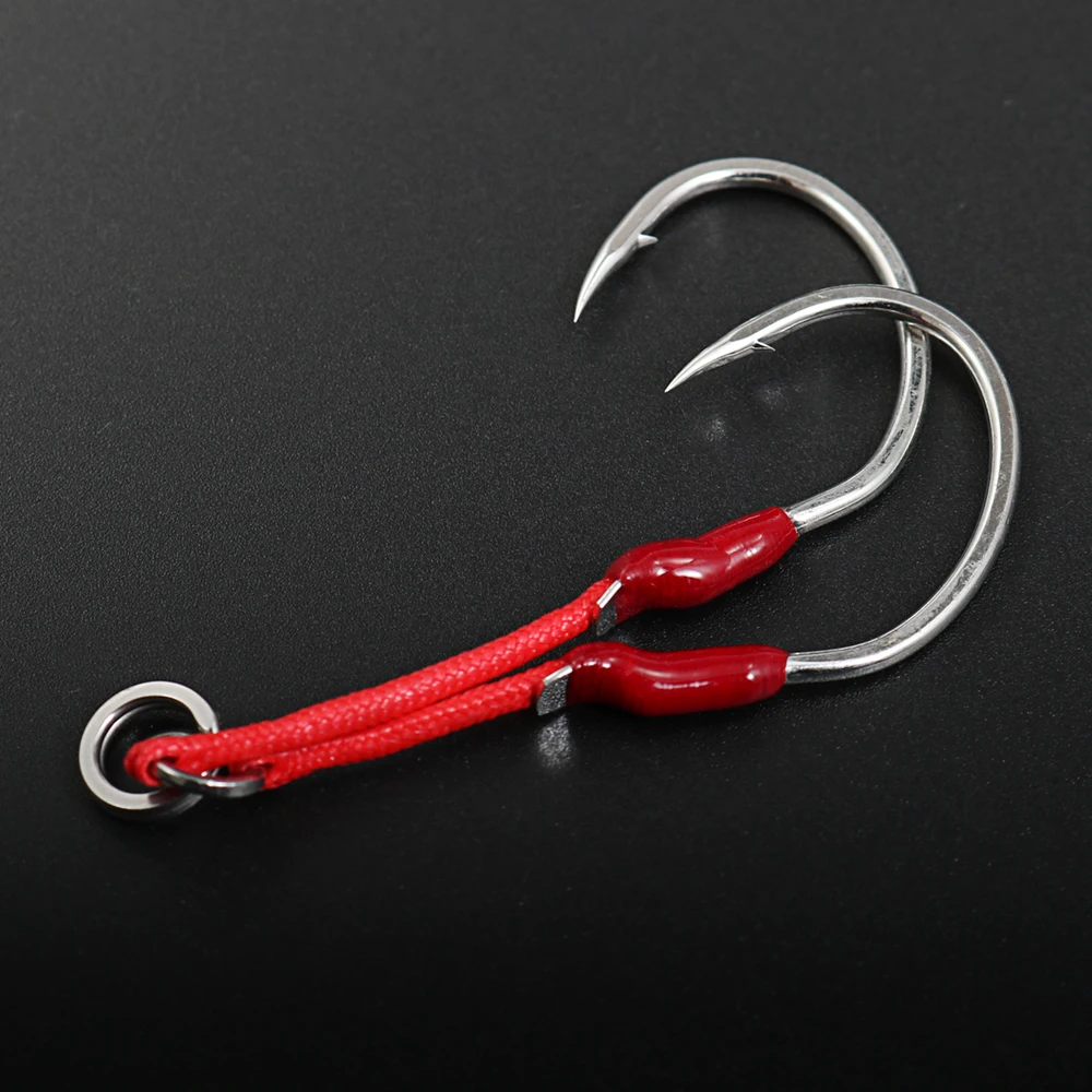 JIGGING PRO 2 Paar langsame Jigging-Haken 1/0 2/0 3/0 4/0 Twin Assist-Haken mit Widerhaken, Hartstahl-Metall-Jig-Meeresangelhaken – Detail 7