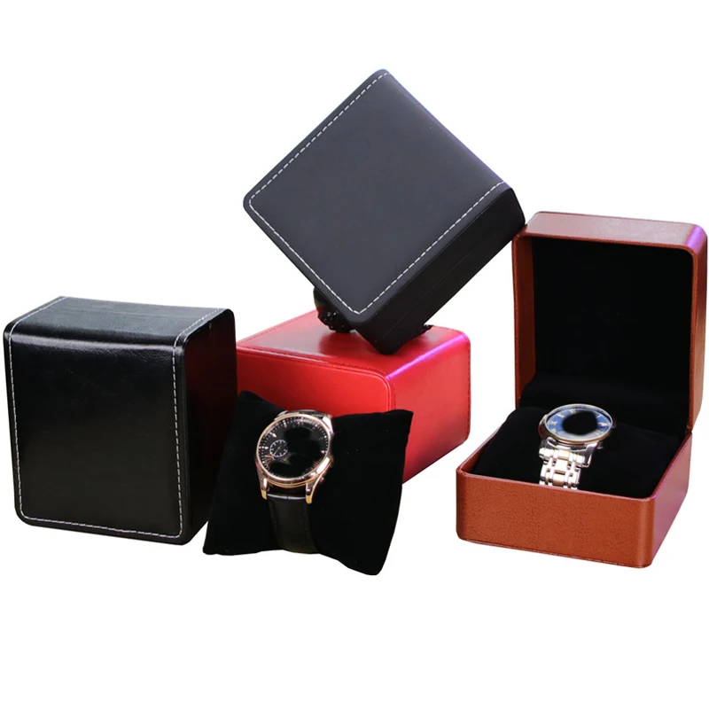 Black Single Watch Gift Box With Pillow Pu Leather Wristwatch Display Case Organizer For Men/Women Watch Storage Gift Box
