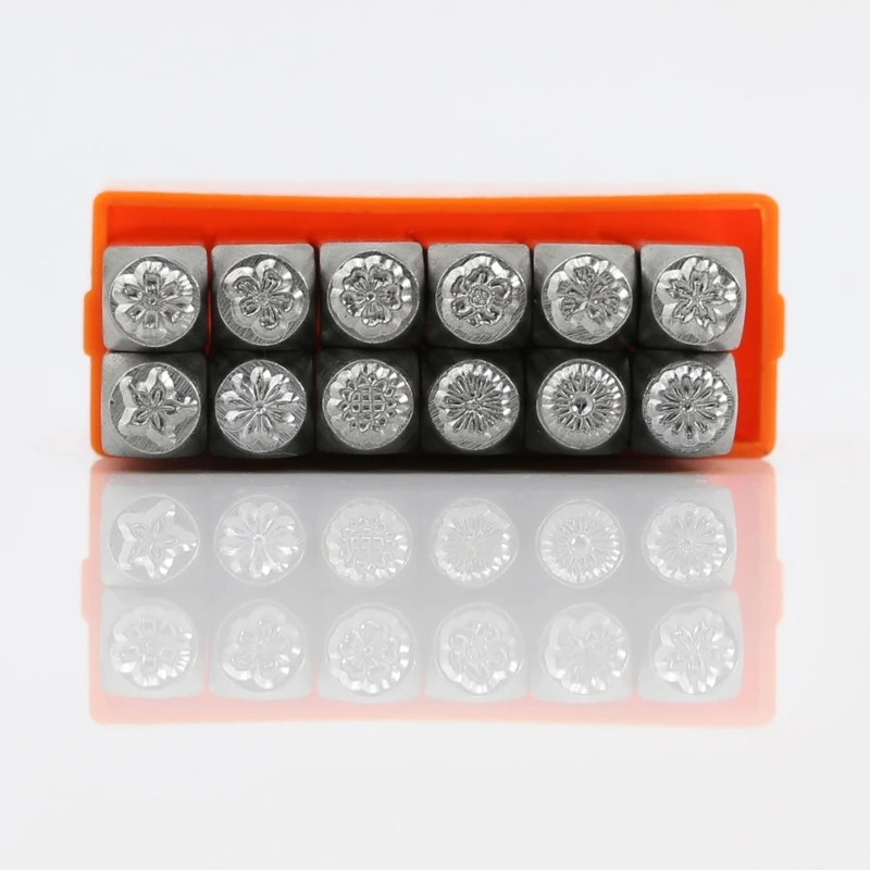 Metal Stamping Tool 12Pcs Metal Flower Set for Imprinting Metal Leather 1/8&rdquo; 1/4'' (3mm 6mm) Stamping Tool Set for DIY Craft