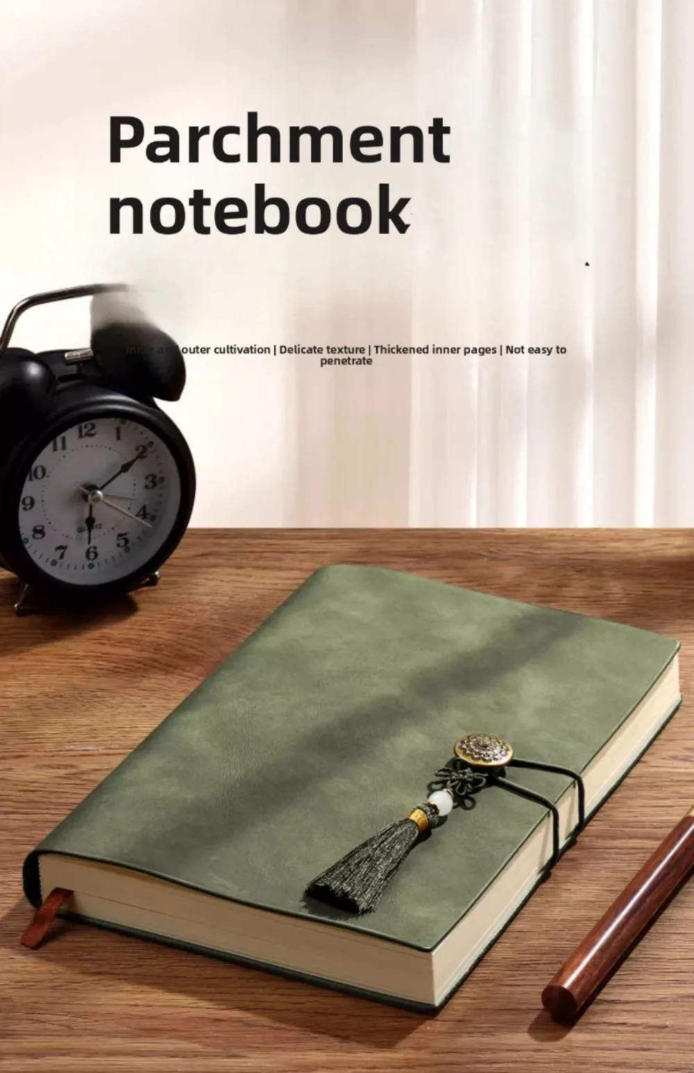 Notizbuch aus dickem PU-Leder mit goldfarbenem Quastenperlenverschluss, Business-Notizblock, 200 Seiten, Meeting-Notizbuch, Büromaterial – Detail 2