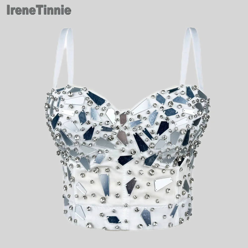 IRENE TINNIE Fashion Backless Corset Lady Punk Sequin Beading Crop Top ...