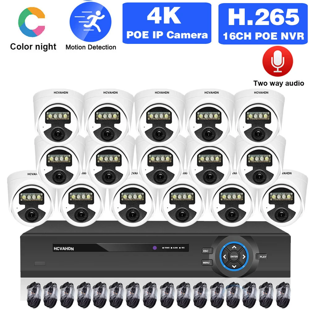16 Channel Security Camera System 4K POE NVR Kit 16CH 2 Way Audio Home