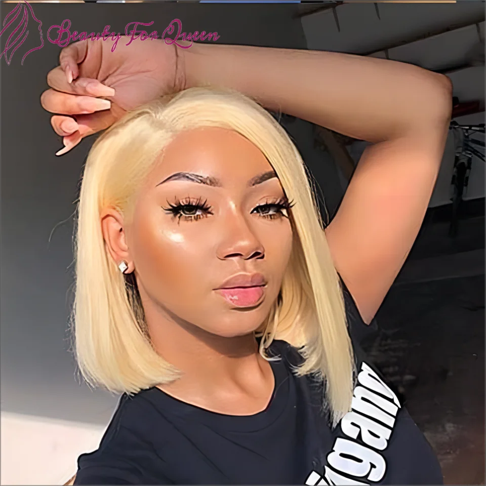 

Straight Short Bob Wig 613 Honey Blonde Colored Human Hair Wigs Transparen 150D For Women Glueless Wig Human Hair