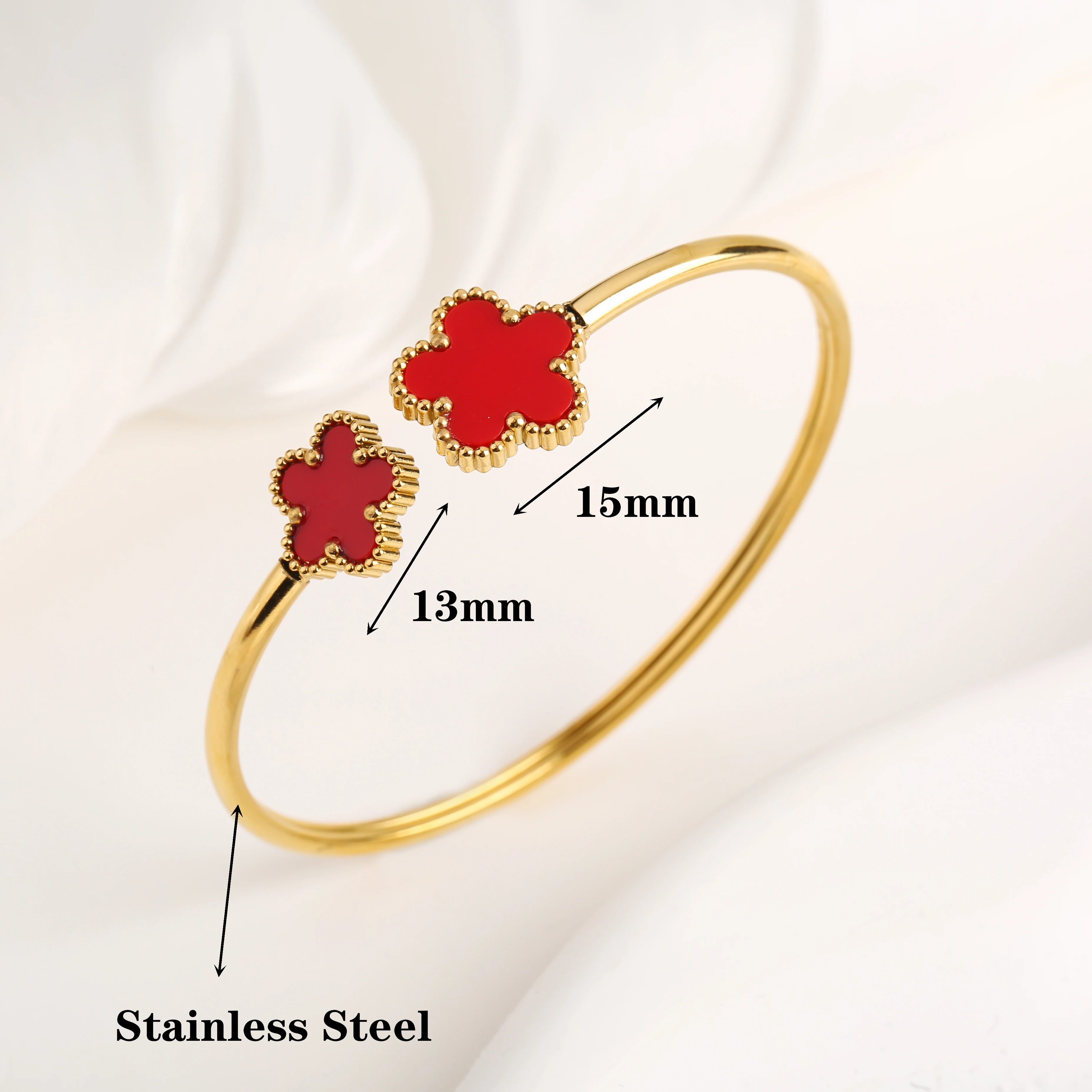 Classic Luxury Stainless Steel Five Leaf Flower Open Bangle High Quality Women Fashion Party Jewelry Gift Daily Wear Clover 5