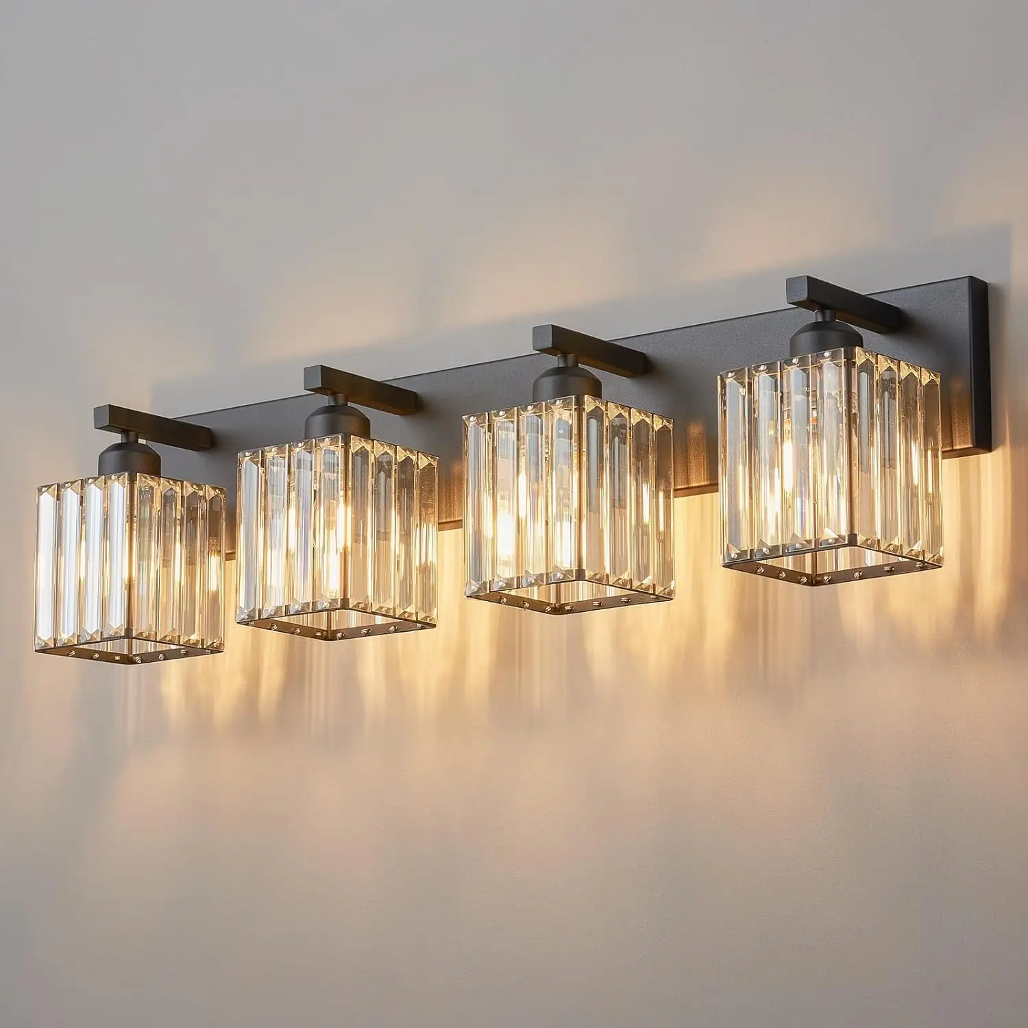 Light 4-Lights Modern Black Crystal Bathroom Wall Light Bathroom Vanity Fixtures