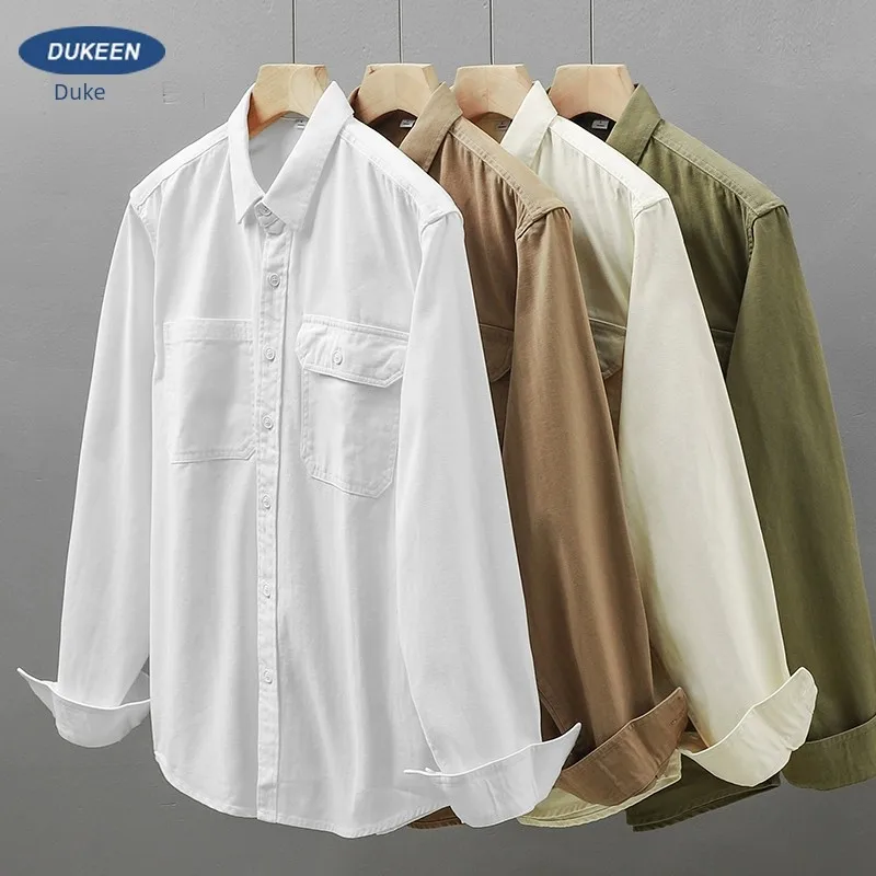 

EN American WorkWear Long Sleeved Spring And Autumn Pockets, Pure Cotton, HigH-end White Shirt, Jacket, Men's