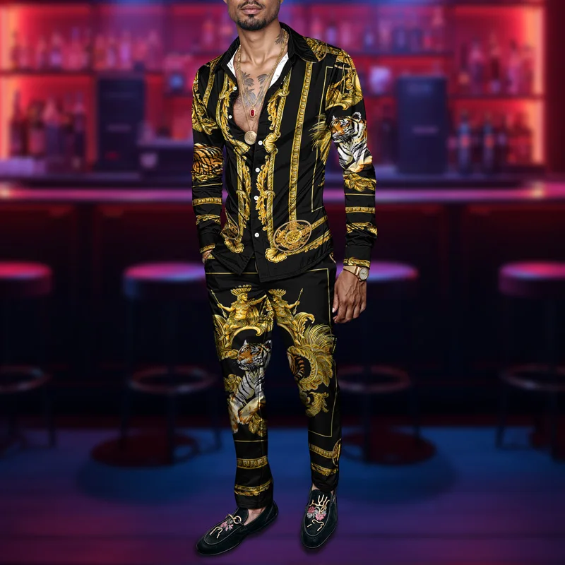 2025 Spring Summer Men Shirt Set Brand Print Fashion Printing Two Piece Set Mens Light Luxury Lightweight Party Long Sleeves_voghion.com