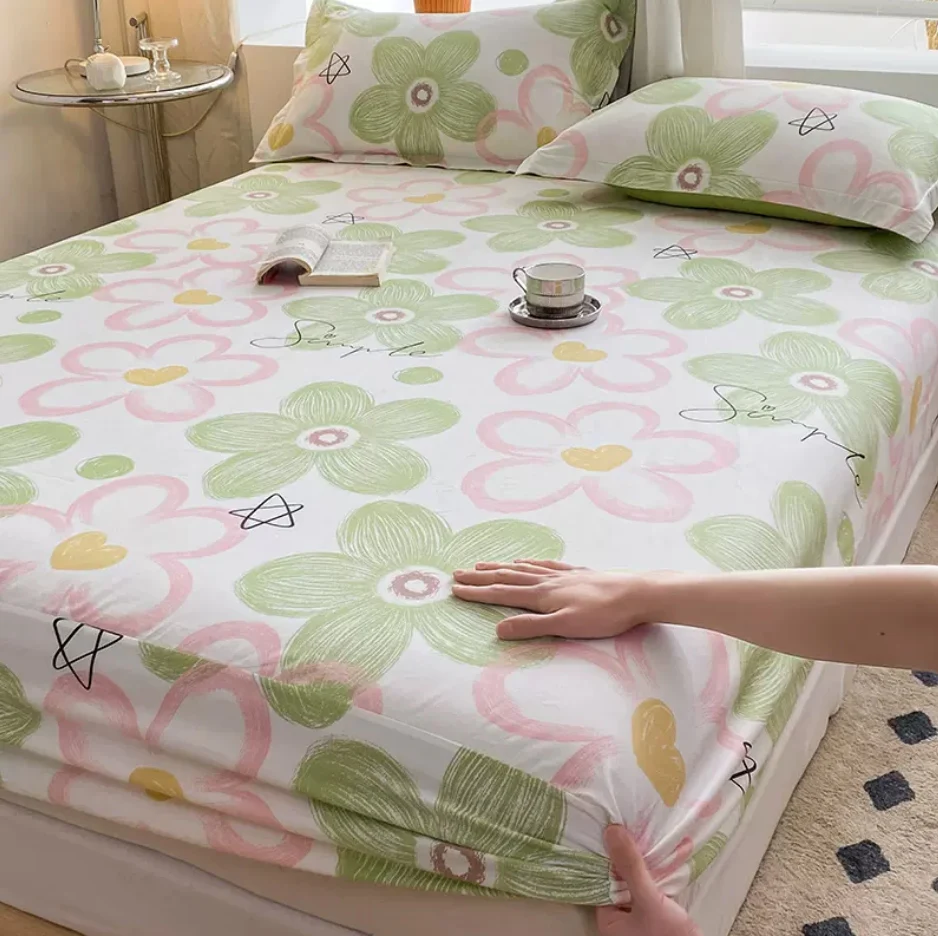 Lenzuolo con angoli in cotone 100% con fascia elastica + federa 2 pezzi coprimaterasso regolabile antiscivolo singolo matrimoniale King Queen B103 6