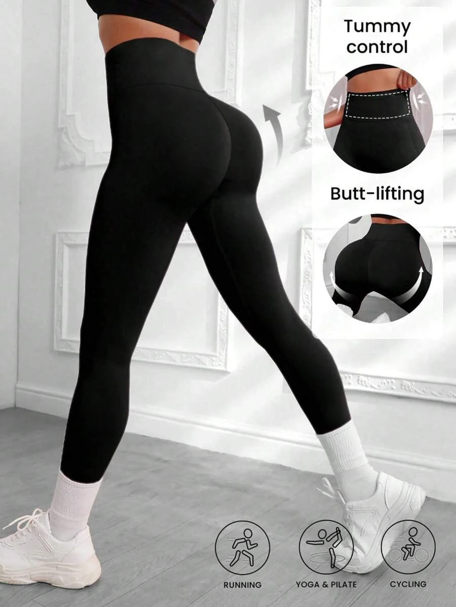 Damen-Yoga-Leggings, einfarbig, hoher Bund, schmal geschnitten, Hüftstraffung, Stretch-Leggings, schnelltrocknend, atmungsaktiv, Fitness-Sporthose