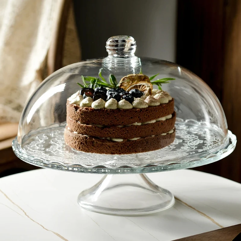 Tall Feet Cake Stand with Glass Cover-Ideal for Cake, Bread & Dessert-Decorative Display Stand for Fruit & Snack Tray