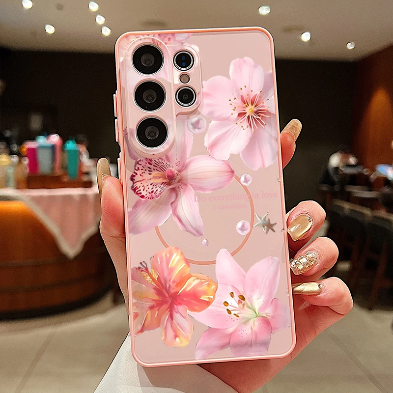 Pink Flower Pattern Magnetic Phone Case - Stylish Protective Hard Cover