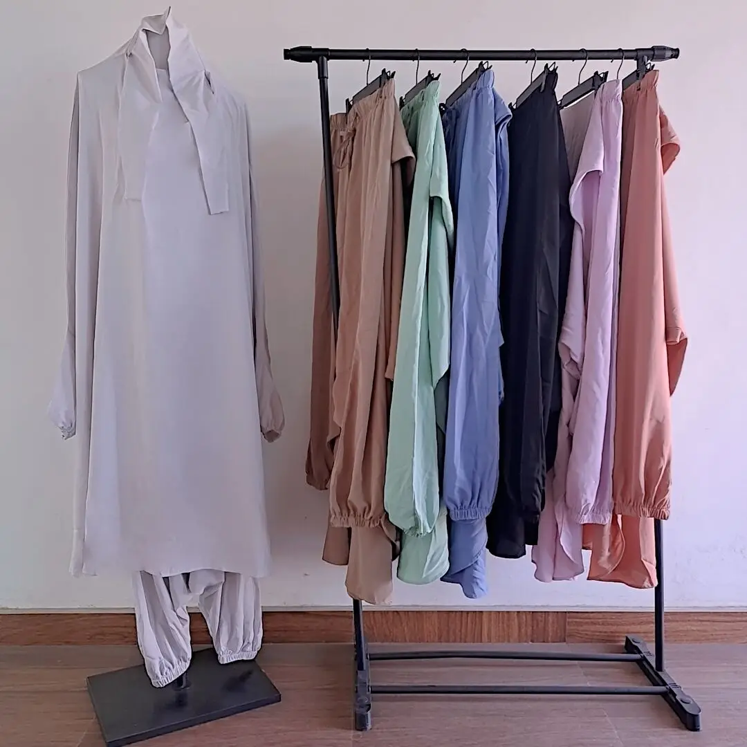 Eid Muslim abayas for women 2 pieces Prayer Garment jilbab with pants Ramadan Abaya Set Islamic Clothes long khimar with sleeve