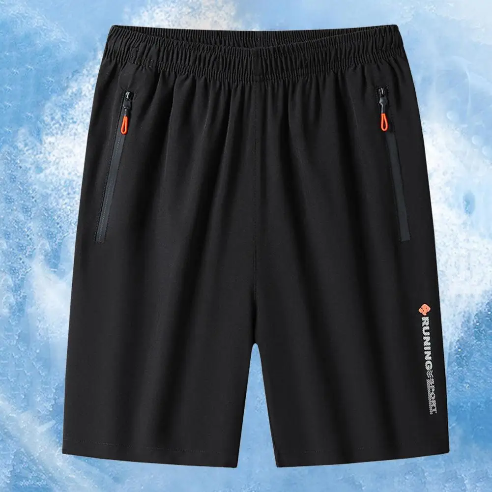 

Quick-drying Fitness Shorts Men's Quick-drying Elastic Waistband Beach Shorts with Zipper Pockets Solid Color for Summer for Men