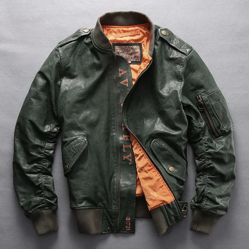 Avirexfly men's A2 flight jacket goatskin genuine leather men baseball bomber for male 6XL |