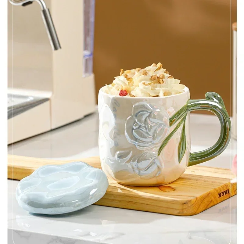 Ceramic Relief Rose Flower Mug for Coffee Tea