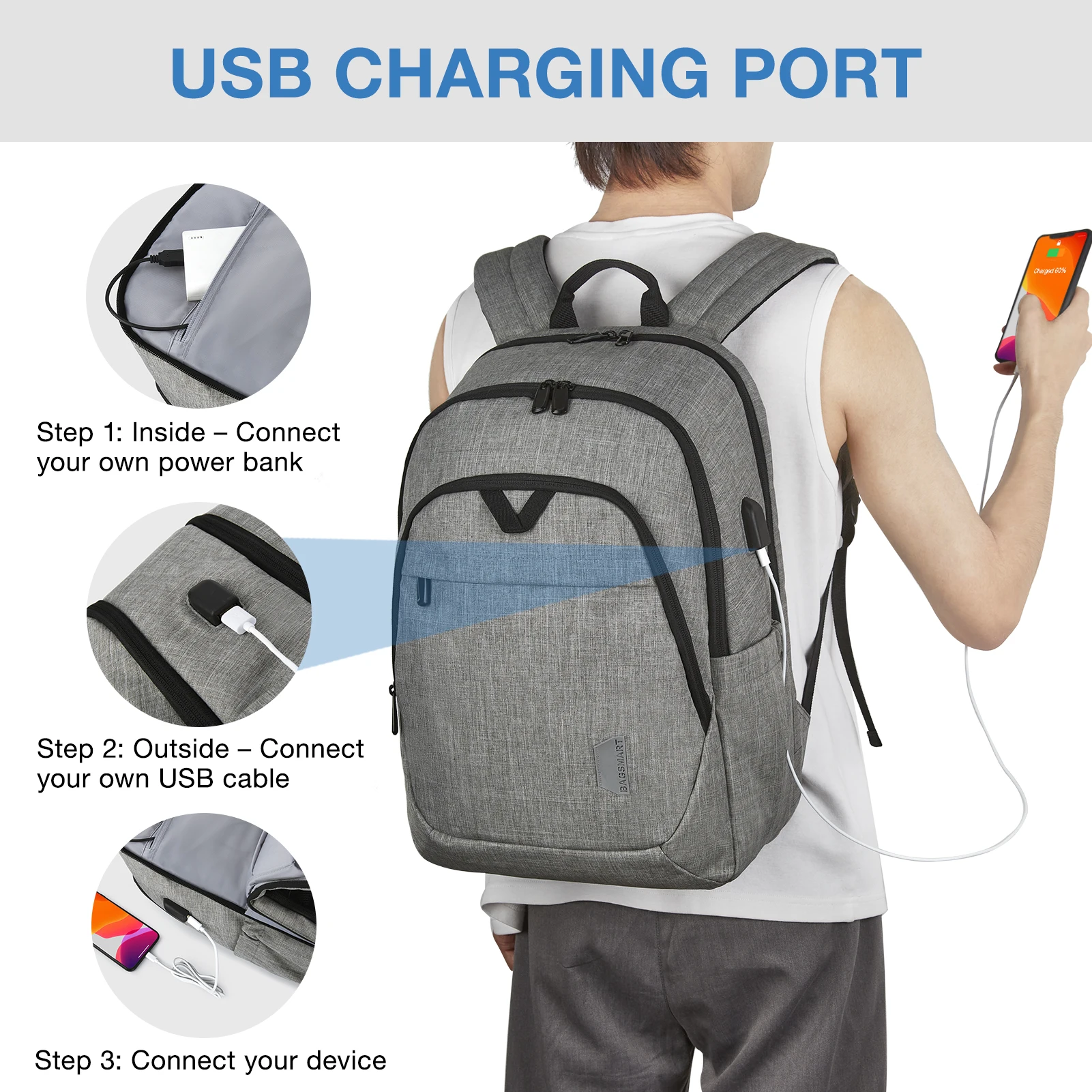 BAGSMART Backpacks for Women College Backpack 17.5’’ /15.6’’ Notebook Travel Backpack with USB Charging Port Computer Bag Men