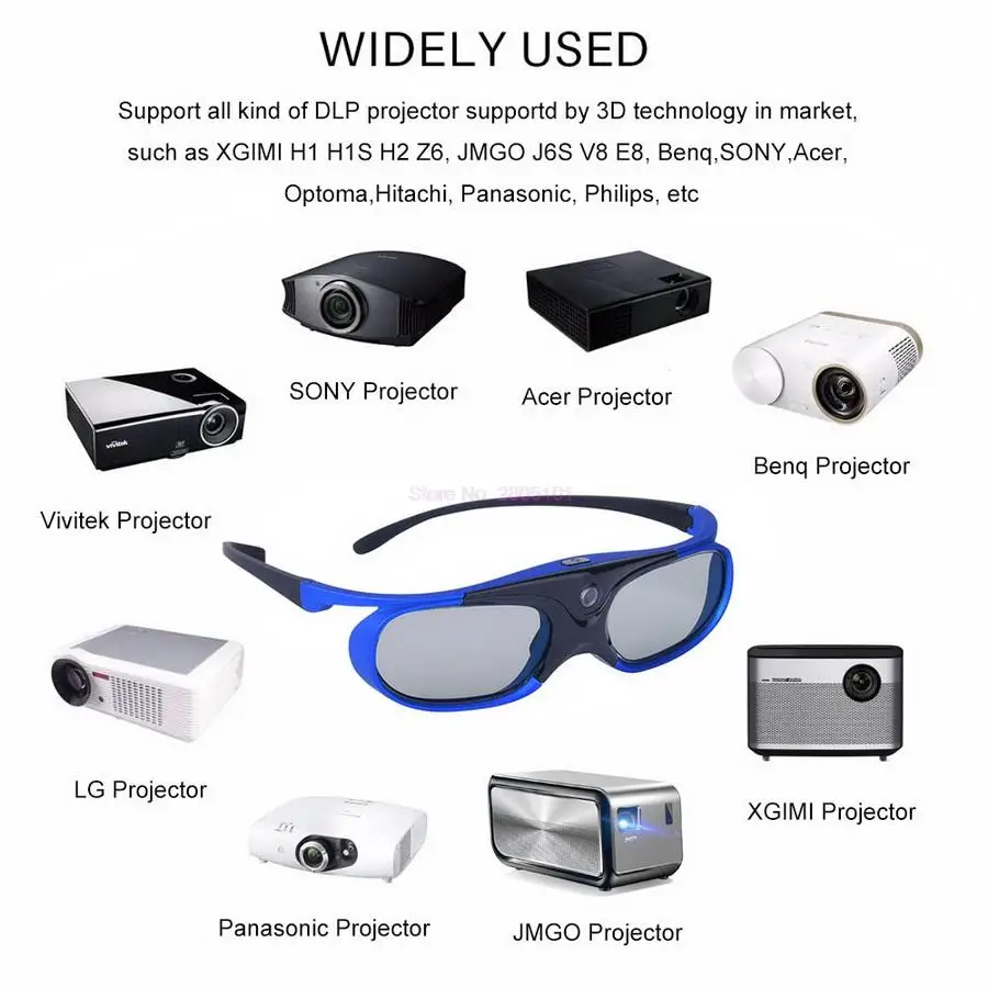 DLP-Link 3D 액티브 셔터 3D 안경, Xgimi Optoma LG Acer Jmgo BenQ DLP 링크 프로젝터용 USB 충전식 안경, 20 개