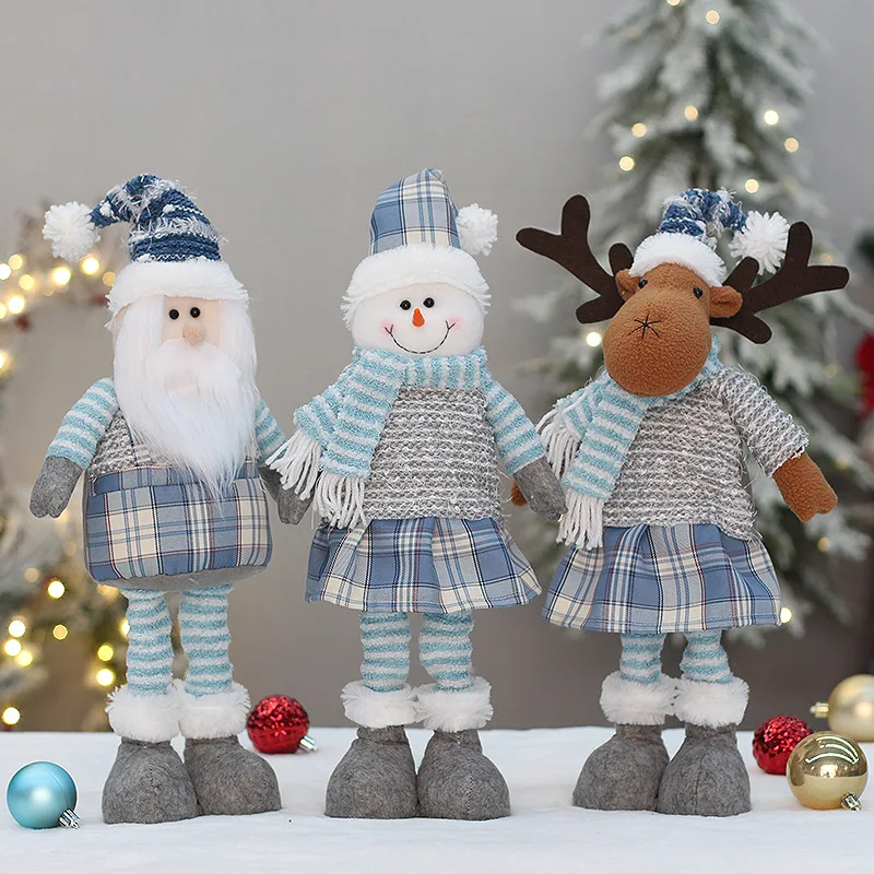 

Blue Fabric Telescopic Christmas Doll Santa Claus Snowman Elk 2023 Merry Christmas Gift Xmas Pendants Noel Navidad Doll