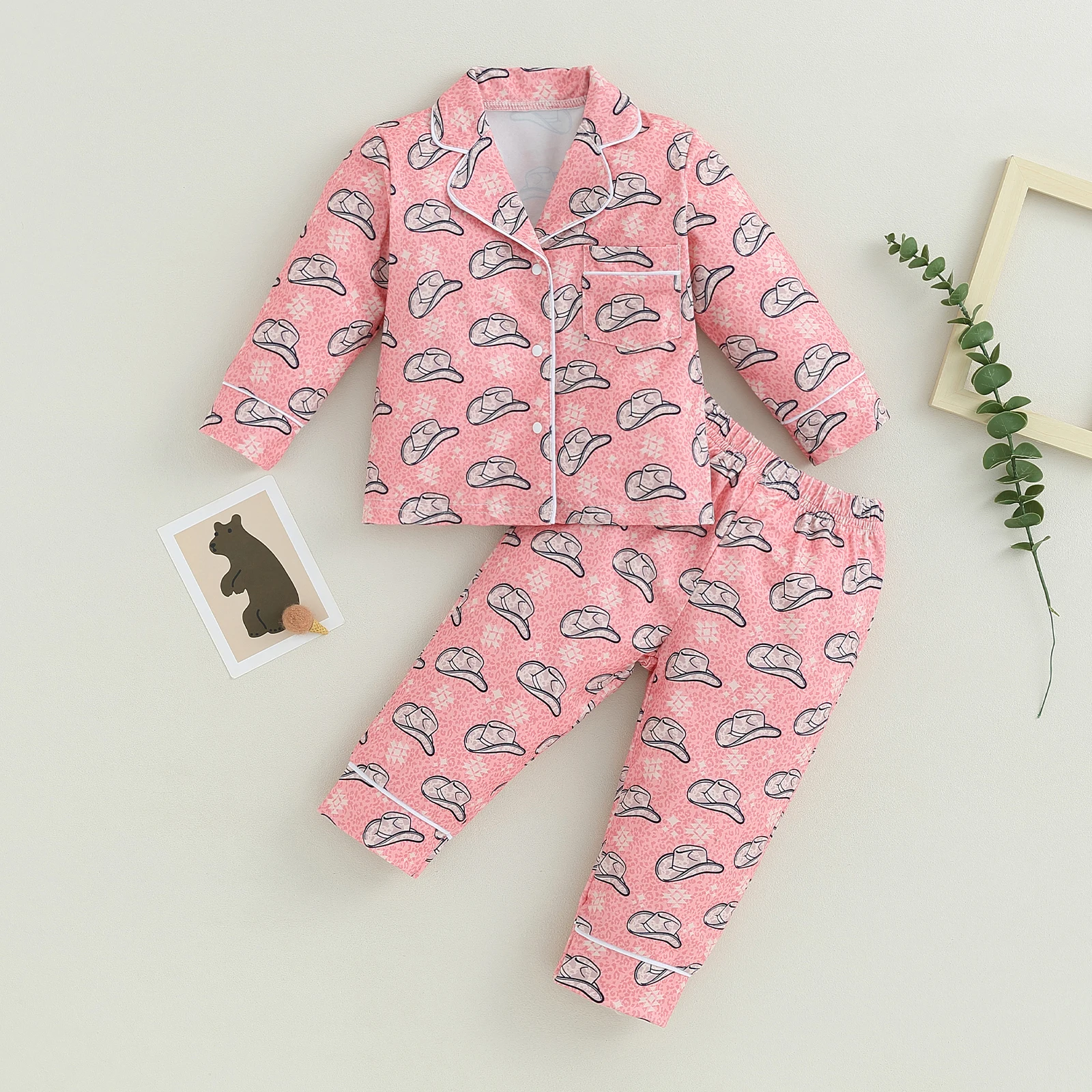 

BeQeuewll Kid Girls Boys Pajamas Set Cow Print Long Sleeve Button-Down Tops Long Pants 2 Pieces Lounge Suit Sleepwear