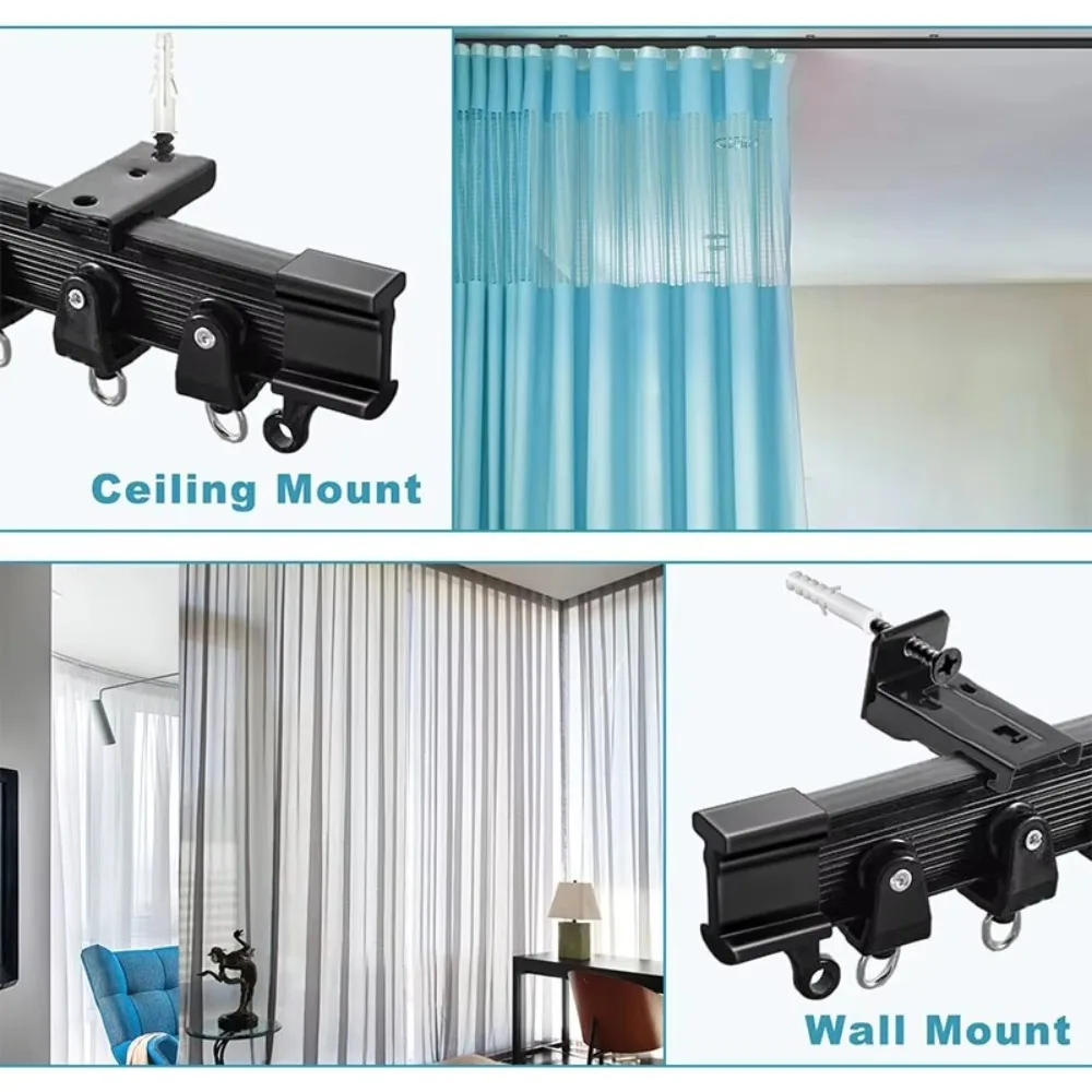 Durable 2/3m Curtain Track Flexible Bendable U-shaped Curtain Slide Rail Ceiling Wall Mount