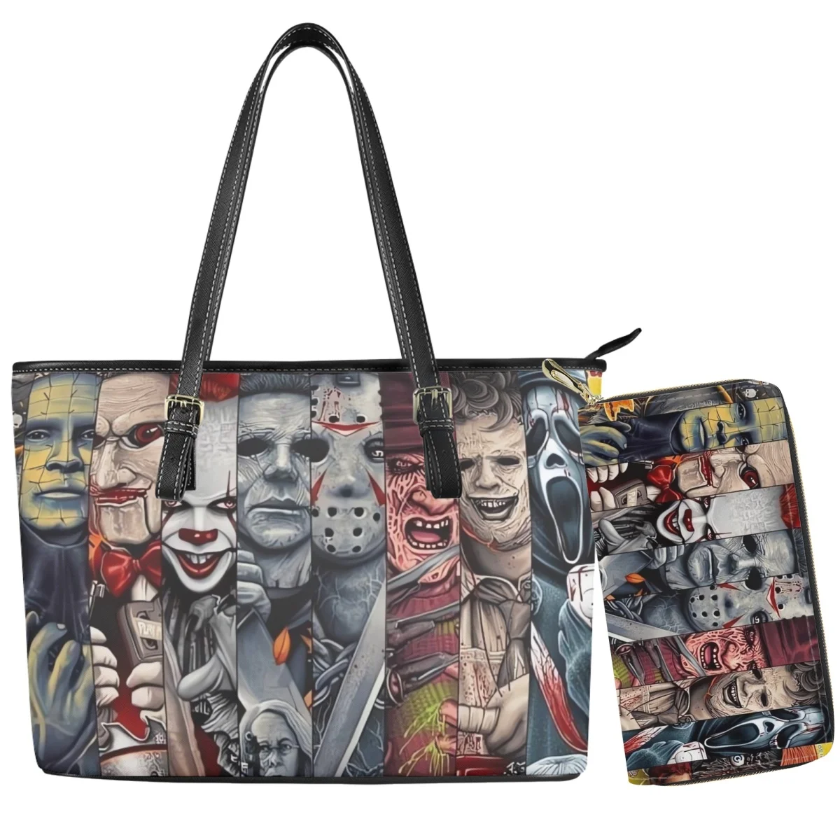 

Horror Killer Wallets & Handbags for Women Fashion Cartoon Movie Large Capacity Purse The Tote Bags Carteira Feminina 2Pcs/Set