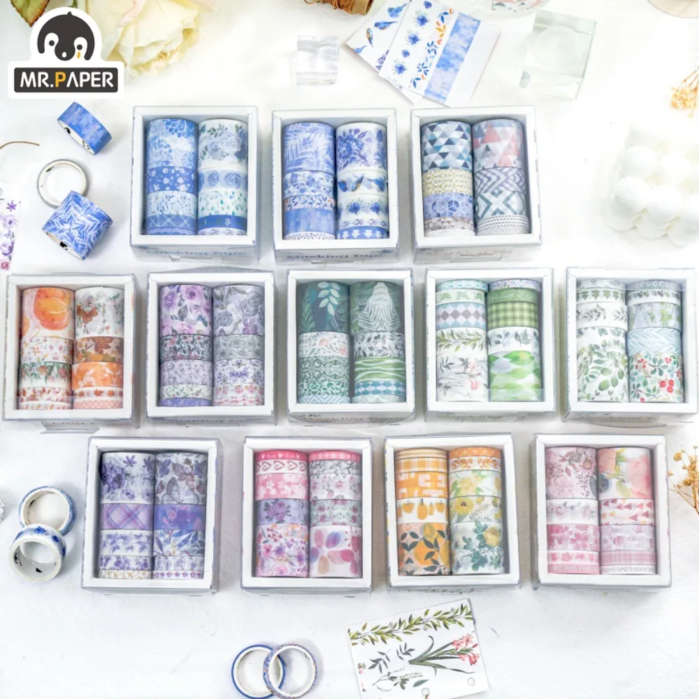 

Mr. Paper Light Retro Plant Flowers Washi Tape Set Fresh DIY Handbook Beautiful Sticker Materials Stationery 10rolls/box