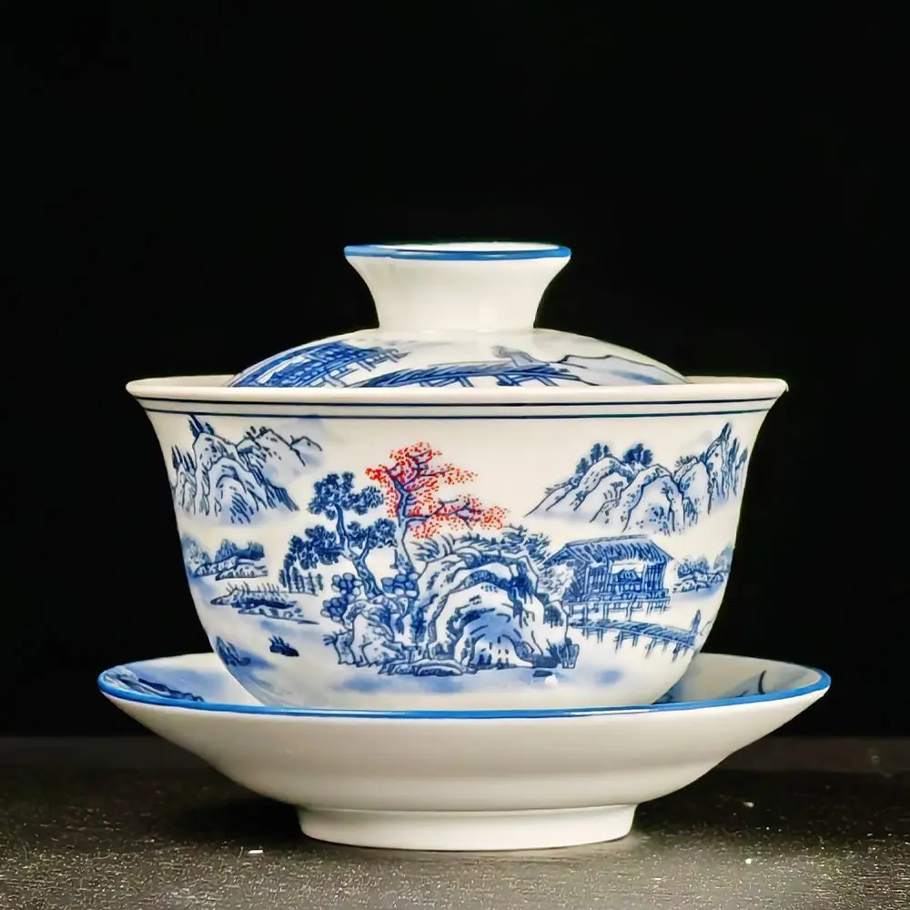 Jingdezhen-Blue and White Ceramic Teacups Gaiwan Household Tea Making Tureen High End Tea Bowl Teapot and Cups Porcelain