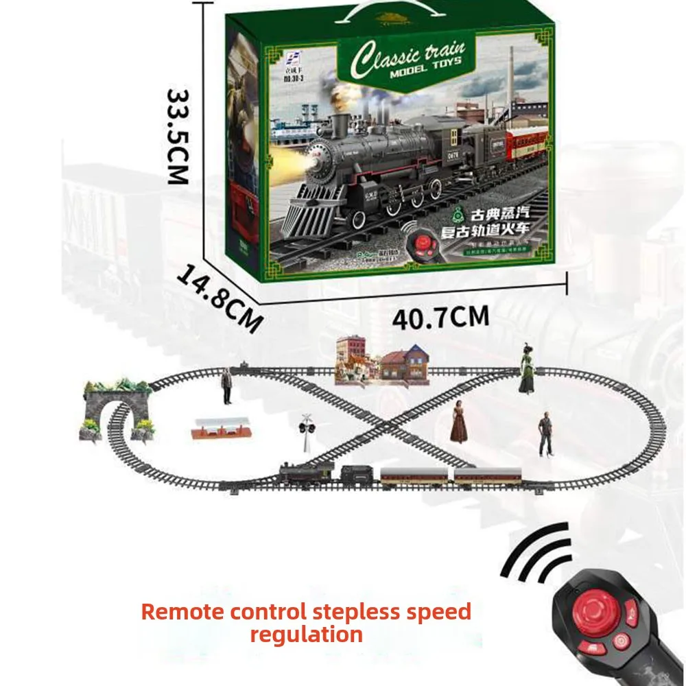 Remote Control Simulation Steam Train Track Assembly Electric Stepless Speed Add Water Smoking Train Children's Toy Holiday Gift