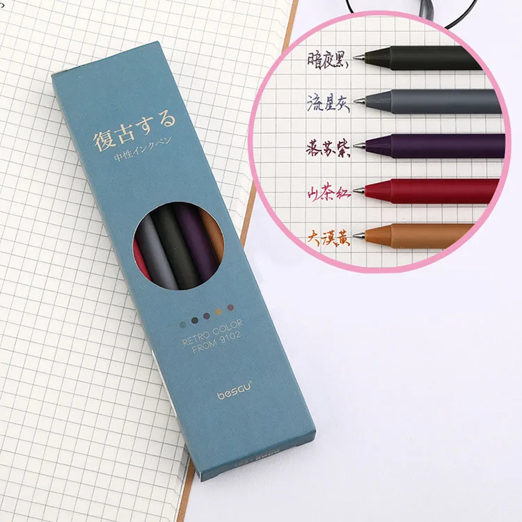 5PCS/BOX 0.5mm 3 in 1 Multifunction Retro Color gel pen Creative