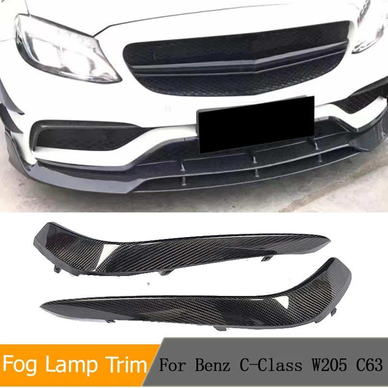 Carbon Fiber Car Front Up Fog Lamp Trims for Mercedes Benz C-Class W205 C63 AMG 2015-2017 2PCS/SET Front Bumper Lamp Canards