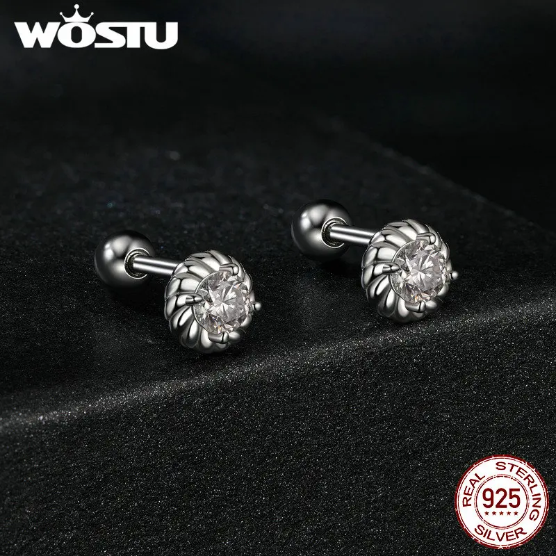 WOSTU 심플 모이사나이트 스타 하트 라운드 스터드 귀걸이, , 다이아몬드 컷 스레드 이어 스터드, 고급 주얼리 선물