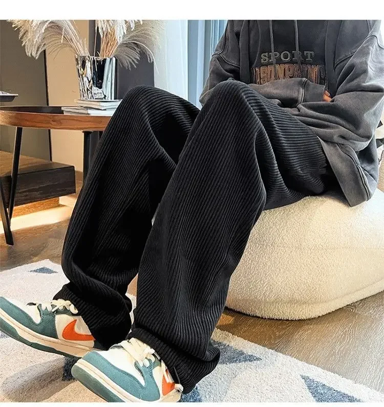 Description Picture 6 of itemAutumn Corduroy Straight Trousers Men Loose Solid Casual Drape Trousers Harajuku Fashion Drawstring Street Wide Leg Sweatpant