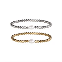 High Quality Metal Smooth Bead Stainless Steel Jewelry Waterproof Durable Women's Charm Gift Fresh Water Pearl Elastic Bracelets 2
