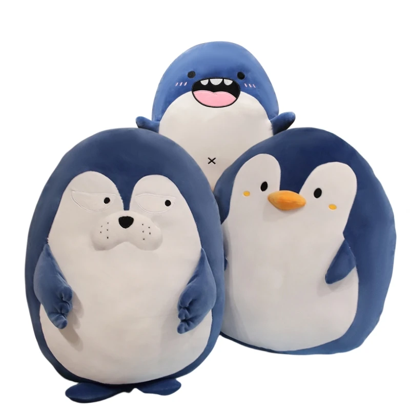 

New 55cm Shark Penguin Seal Pillow With Blanket Stuffed Plush Animal Dolls Cushion Baby Appease Toy Kids Birthday Girl Boy Gifts