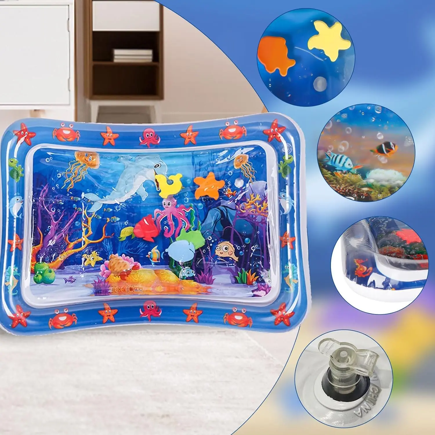 Baby Play Mat Water Play Mat Activity Play Mat Play Mat Baby Tummy Time Toys Baby Water Play Mat Inflatable Cushion PVC Infant Tummy Time Toddler Water Pad Kids Early Education Developing Activity Toys
