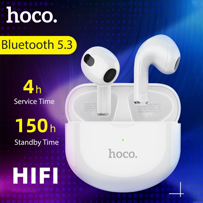 

HOCO EW35 True Wireless Bluetooth 5.3 Built in Mic Earphone For iPhone 14 13 12 Pro Max 13mm Driver HIFI Earbuds Touch Control