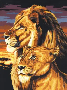 Lion and lioness at sunset African wildlife painting by numbers