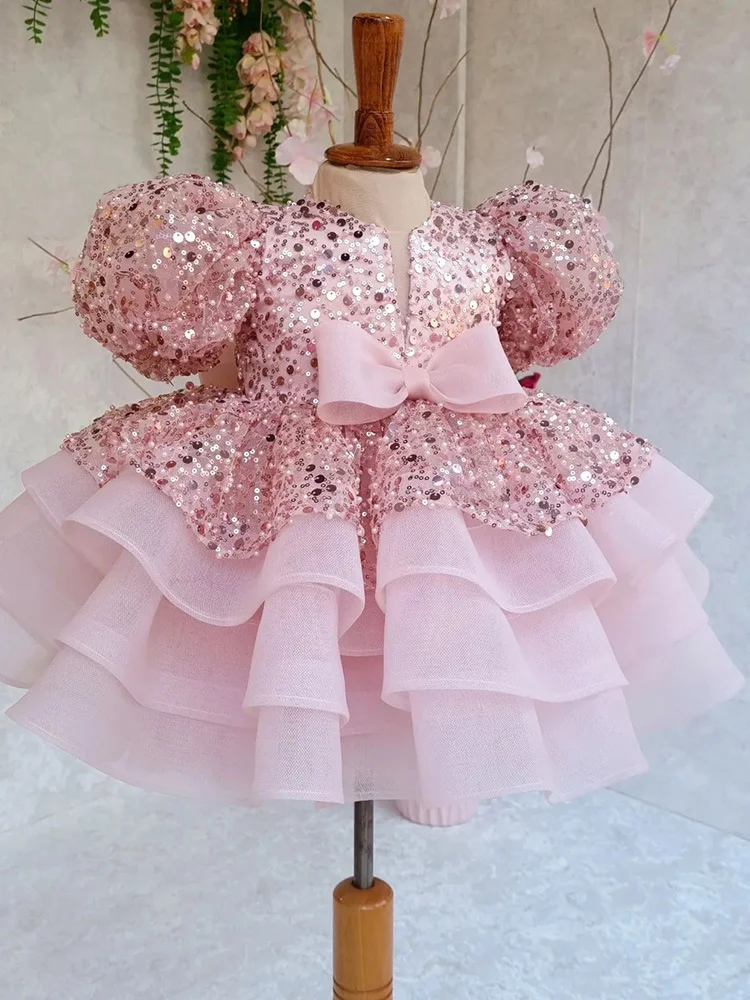Little Girls' Long Sleeves Princess Dress with Bow Cute Tutu Prom Dress