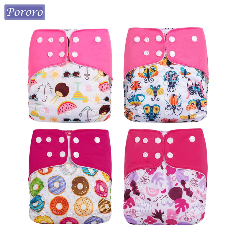 

Pororo Diaper 4PCS Washable Eco-friendly Baby Cloth Diaper Reusable Nappies Adjustable Cloth Diapers Pocket Nappy Baby Items